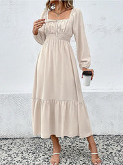Women's Casual Dress Plain Dress Spring Dress Long Dress Maxi Dress Ruched Drawstring Street Daily Holiday Active Fashion Square Neck Long Sleeve 2023 Regular Fit Apricot Color S M L XL Size