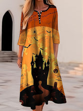 Women's Halloween Dress Casual Dress Print Dress Spring Dress Graphic Button Pocket Crew Neck Midi Dress Fashion Streetwear Outdoor Long Sleeve Regular Fit Yellow Navy Blue Royal Blue