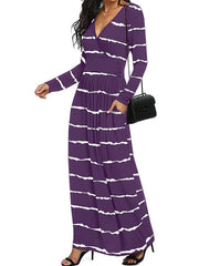 Women's Casual Dress Print Dress Spring Dress Stripe Pocket Print V Neck Mini Dress Fashion Streetwear Outdoor Street Long Sleeve Regular Fit Black White Pink Spring Fall S M L XL XXL