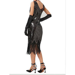 Women's Retro 1920s Fringe Dress Midi Dress Party Holiday Sequins Tassel Fringe Geometric V Neck Sleeveless Regular Fit Spring Fall 2023 Silver Black XS S M L