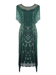 Women's Halloween Dress Party Dress Fringe Dress Sequin Dress Midi Dress Green Black Gold Short Sleeve Striped Sequins Spring Fall Crew Neck 1920s Party 2023 Style M L XL XXL 3XL