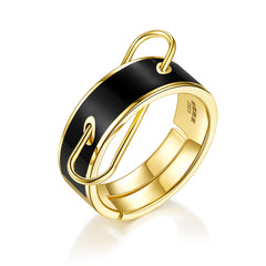 Metal Circle Black Enamel Ring