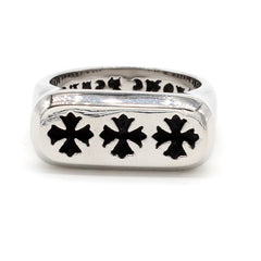 Cross Pattern Arc Rectangle Titanium Steel Ring for Men