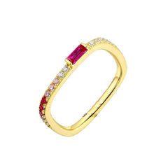 Emerald Cut Pink Zircon Square Slim Silver Ring for Women