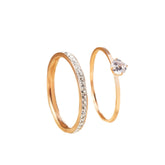 Korean Women's Sparkling Zircon Rose Gold Double Ring Titanium Steel Ring