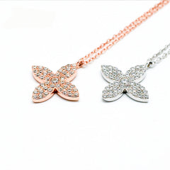 Summer Four Leaf Clover Zircon Silver Necklace