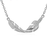 Feather with Zircon Pendant Silver Necklace for Women