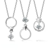 Single Zircon Circle with Star Pendant Multi Wear Silver Necklace for Women