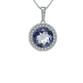 Fashionable and High-grade Luxurious Style Inlaid Colourful Gemstone Soleste Halo Round Shape Pendant Silver Necklace for Women