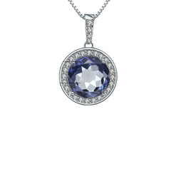 Fashionable and High-grade Luxurious Style Inlaid Colourful Gemstone Soleste Halo Round Shape Pendant Silver Necklace for Women