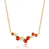 Irregular Row of Natural Red Garnet Zircon sterling Silver Necklace