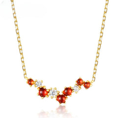 Irregular Row of Natural Red Garnet Zircon sterling Silver Necklace