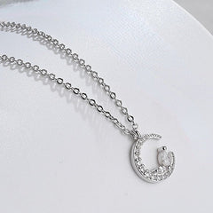 Crescent Moon with Marquise Zircon Silver Necklace for Women
