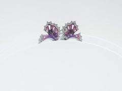 Fish Fin Purple Enamel Silver Stud Earrings