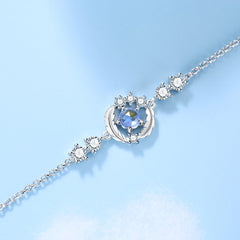 Feather Circle Glaze Stone Silver Bracelet for Women