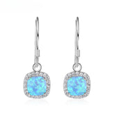 Cushion Cut Blue Opal Pendant Zircon Soleste Halo Sterling Silver Hook Earrings