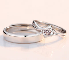 Two Colour Heart with Zircon Silver Couple Ring