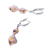 Spiral Shape Pink Enamel Silver Drop Earrings