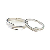 Stripe with Zircon Opening Silver Couple Ring