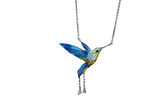 Cyan Bird Enamel Silver Necklace for Women