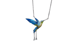 Cyan Bird Enamel Silver Necklace for Women