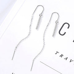 Long Style Tassel Ear Line Silver Drop Earrings for Women