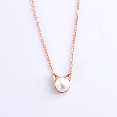 Freshwater Pearl Sweet Cat Pendant Silver Necklace for Women