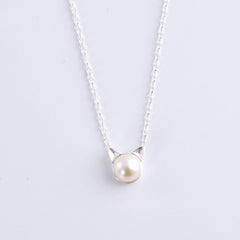 Freshwater Pearl Sweet Cat Pendant Silver Necklace for Women