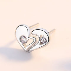Splice Heart with Zircon Silver Studs Earrings for Women
