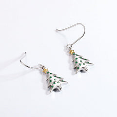 Green Zircon Christmas Tree Sterling Silver Hook Earrings
