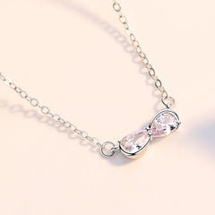 Pink Zircon Bowknot Pendant Silver Necklace for Women