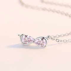 Pink Zircon Bowknot Pendant Silver Necklace for Women