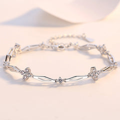 Zircon Four-leaf Grass Rhombus Silver Bracelet for Women
