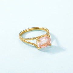 Split Shank Radiant Cut Pink Crystal Opening Silver Ring