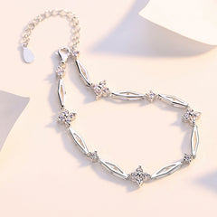 Zircon Four-leaf Grass Rhombus Silver Bracelet for Women