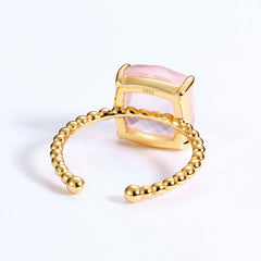 Cushion Cut Pink Crystal Twists Opening Silver Ring