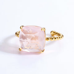 Cushion Cut Pink Crystal Twists Opening Silver Ring