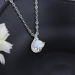 Creative Round Opal Zircon Sterling Silver Necklace