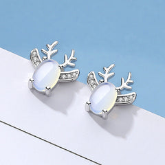 Moonstone Elk Silver Studs Earrings for Women