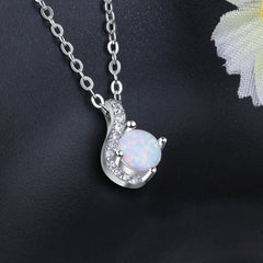 Creative Round Opal Zircon Sterling Silver Necklace