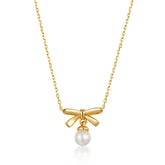 Polished Bowknot Round Pearl Sterling Silver Necklace