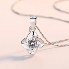 (Pendant Only) Lucky Clover with Round Zircon Silver Pendant for Women