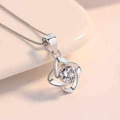 (Pendant Only) Lucky Clover with Round Zircon Silver Pendant for Women