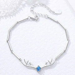 Elk Antler with Zircon Silver Bracelet for Women