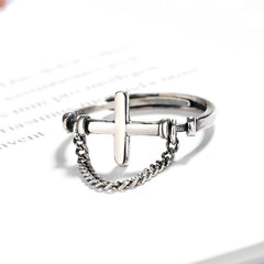 Cross with Chain Silver Ring for Women
