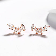 Marquise Shape Zircon Leaves Studs Earrings for Women