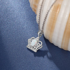 Zircon Crown Pendant Pear Shape Opal Sterling Silver Necklace
