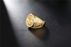 Elegant Double Eagle Boat Anchor Gold Ring with Zircon Inlay