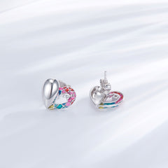 Rainbow Enamel Heart Shape Stud Earrings