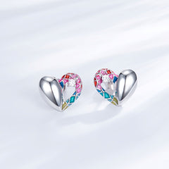 Rainbow Enamel Heart Shape Stud Earrings